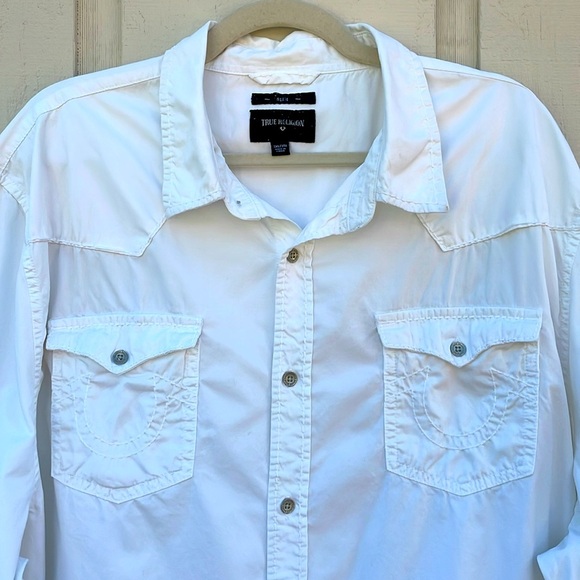 True Religion Slim Fit Button Up Shirt Size 3XL White Western Long Sleeve - Picture 3 of 16